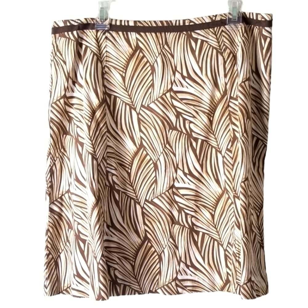 Talbots Y2K Tropical Print Midi Skirt Tan/Cream Neutral Size 18